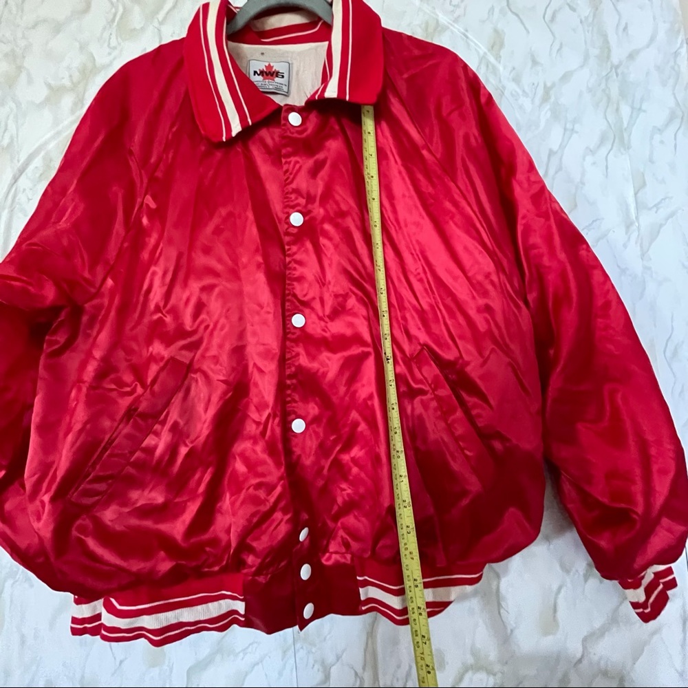 Vintage MWG bomber jacket red coat snap buttons mens large 80s Canada casual - Picture 7 of 8